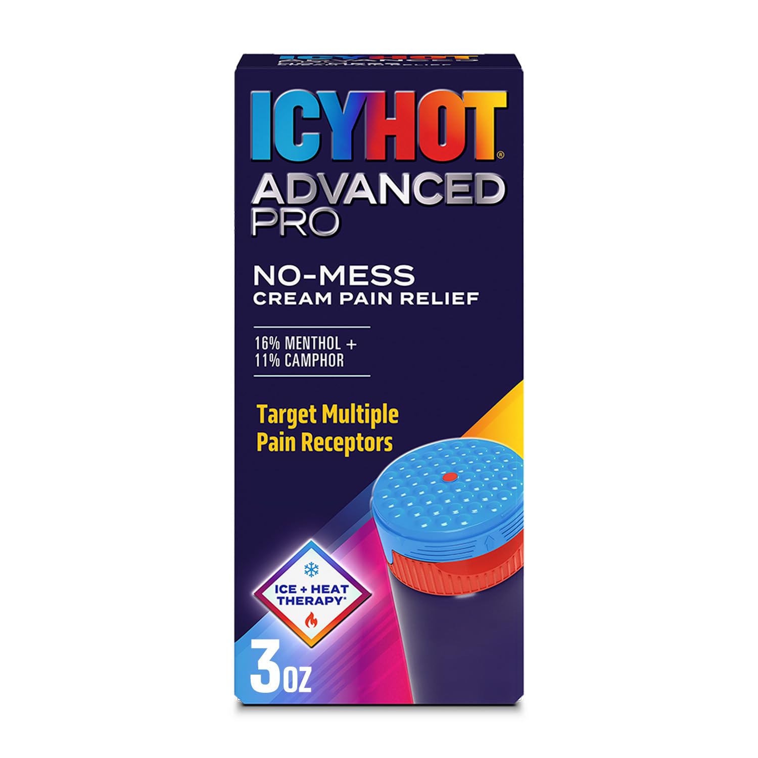 Icy Hot Advanced PRO Pain Relief No-Mess Cream with Massaging Applicator, Max Strength Pain Relief with Menthol 16% and Camphor 11% for Backaches, Joints, Muscle Strains and Arthritis, 3 oz Icy Hot buy supplements canada