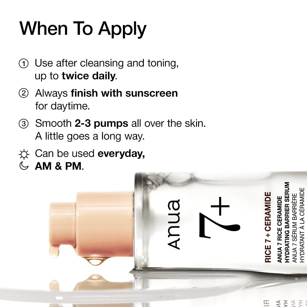 Anua Rice Ceramide 7 Hydrating Barrier Serum, Moisturizing Face Serum, Non-comodogenic, Hyaluronic Acid ANUA buy supplements canada