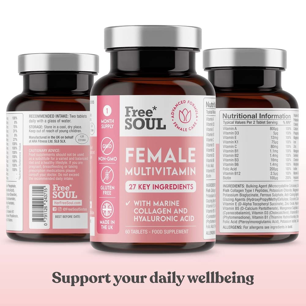 Women's Multivitamins and Minerals with Collagen & Hyaluronic Acid - 27 Essential Free Soul buy supplements canada