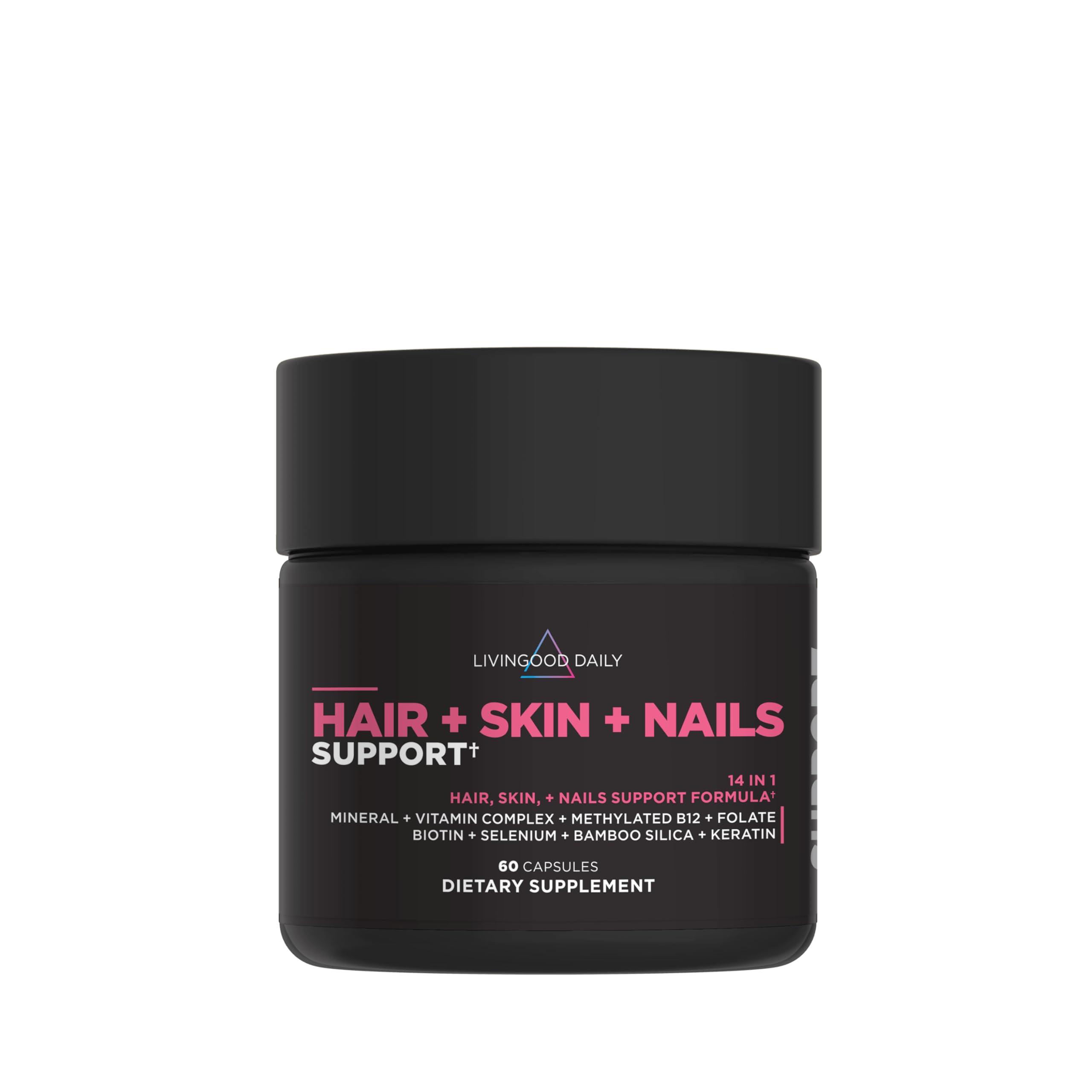 Livingood Daily Hair, Skin & Nails Supplement, 14-in-1 Formula with Biotin, Collagen, Keratin, Bamboo, Selenium, Folate, B12, Zinc and More, Beauty Supplement for Women & Men, Gluten Free, 60 Capsules Livingood Daily buy supplements canada