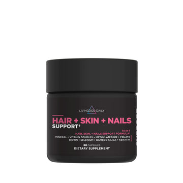 Livingood Daily Hair, Skin & Nails Supplement, 14-in-1 Formula with Biotin, Collagen, Keratin, Bamboo, Selenium, Folate, B12, Zinc and More, Beauty Supplement for Women & Men, Gluten Free, 60 Capsules Livingood Daily buy supplements canada