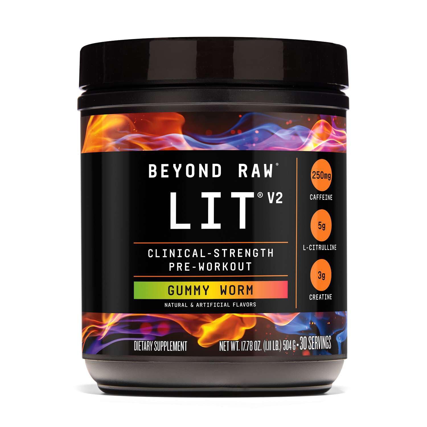 BEYOND RAW LIT V2 Clinical Strength Pre Workout Powder, Hits Harder, Bigger Pumps, Caffeine, L-Citrulline, Creatine, Gummy Worm, 30 Servings BEYOND RAW buy supplements canada