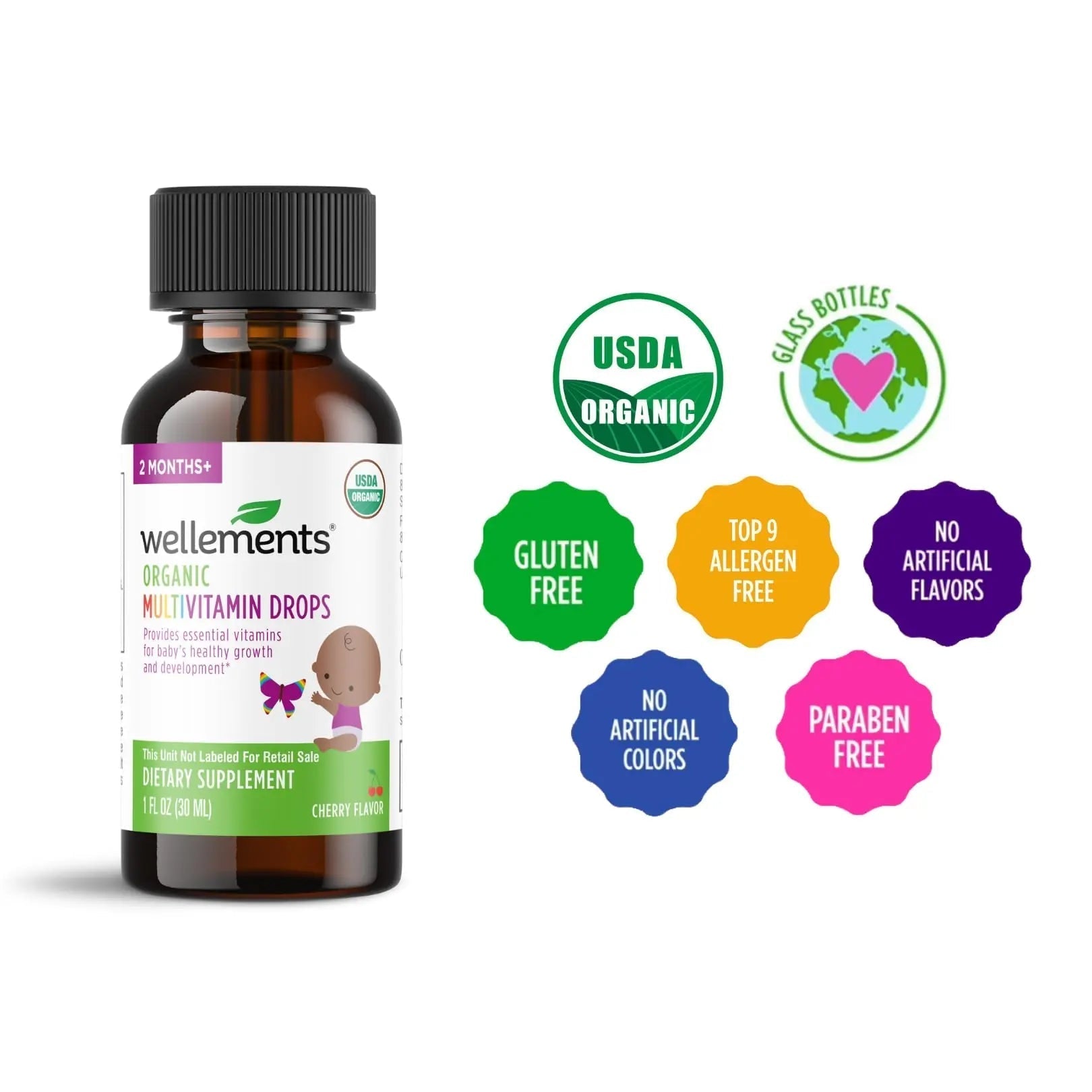 Wellements Organic Baby Multivitamin Drops (1 Fl Oz) - Cherry Flavor Liquid Multivitamins for Infants & Toddlers (2 Months+) Wellements buy supplements canada