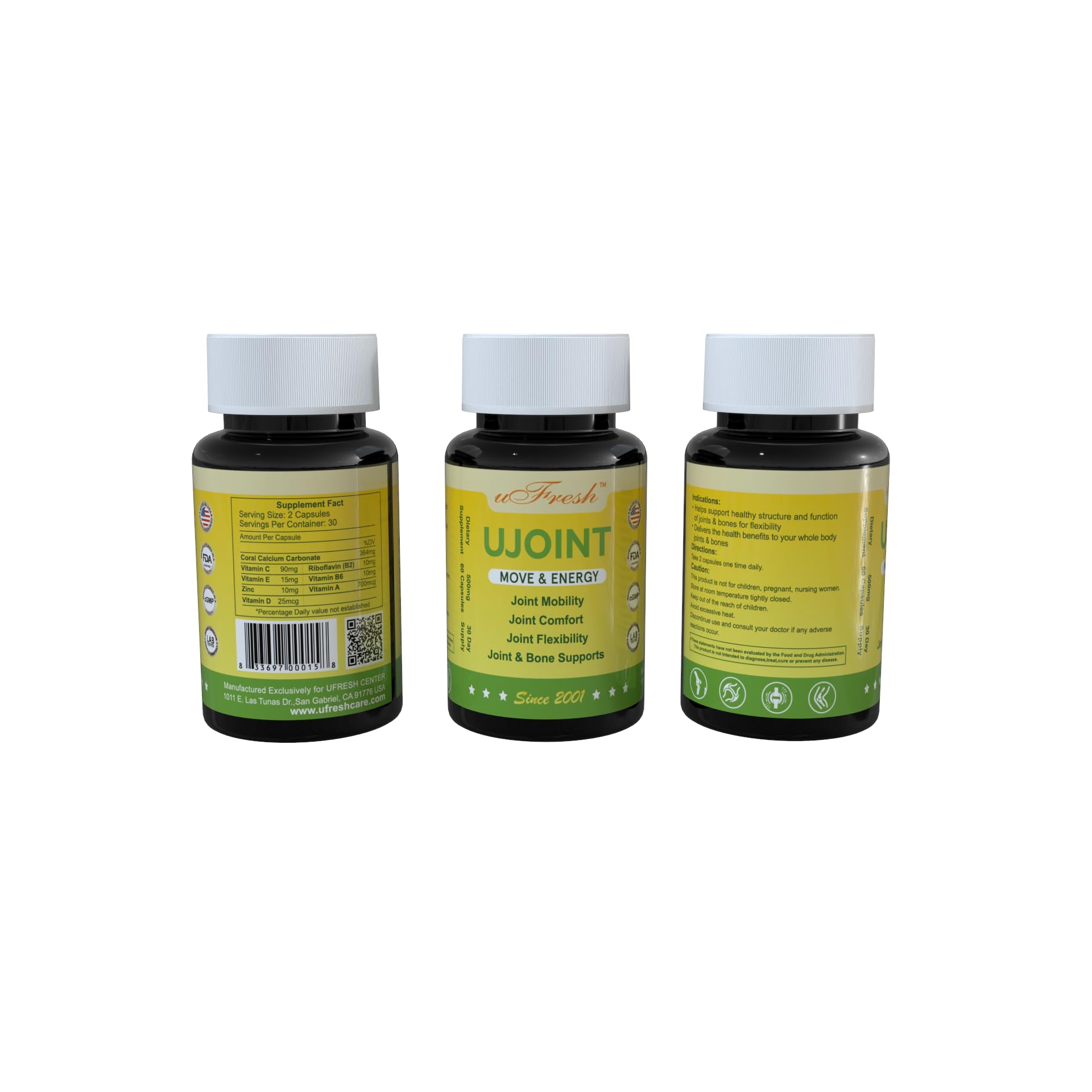 UJoint Move & Energy Joint Flexibility and Mobility Dietary Supplements, 30 Day Supply, 60 Capsules (1) uFresh buy supplements canada