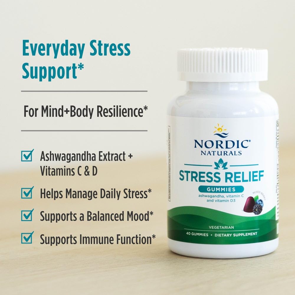 Nordic Naturals Stress Relief Gummies, Mixed Berry, 40 Gummy Supplements, Supports Daily Mood and Immune System Health, Non-GMO, Vegetarian, 20 Servings Nordic Naturals buy supplements canada