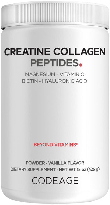 Codeage Creatine Collagen Peptides - Creatine Monohydrate Powder Supplement, Wild-Caught Marine Collagen, Biotin, Magnesium, Vitamin C, Hyaluronic Acid - Vanilla Flavored - Non-GMO - 15 Oz Codeage buy supplements canada