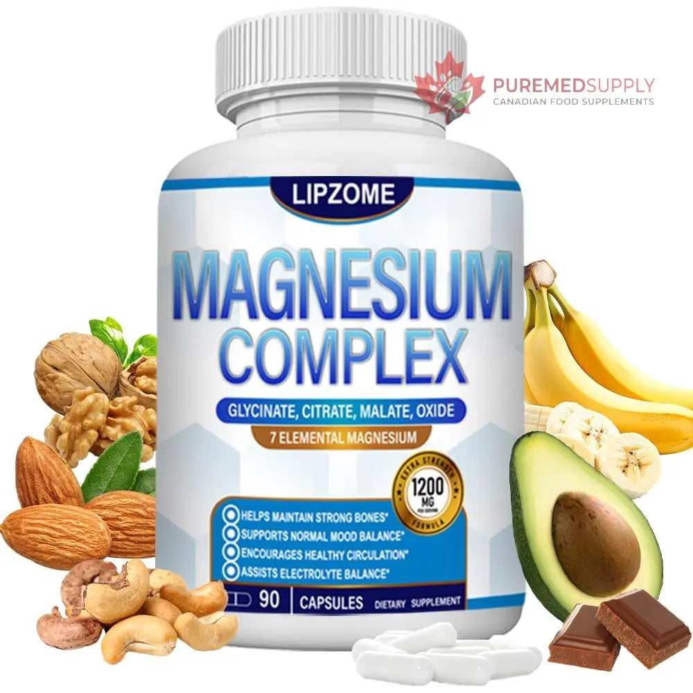 Magnesium Complex Supplement 1200mg - Advanced 7-in-1 Magnesium Blend - Glycinate, Citrate, Malate, Taurate, Oxide, Aspartate, Orotate – High Absorption Formula – Non-GMO, 90 Capsules Lipzome buy supplements canada