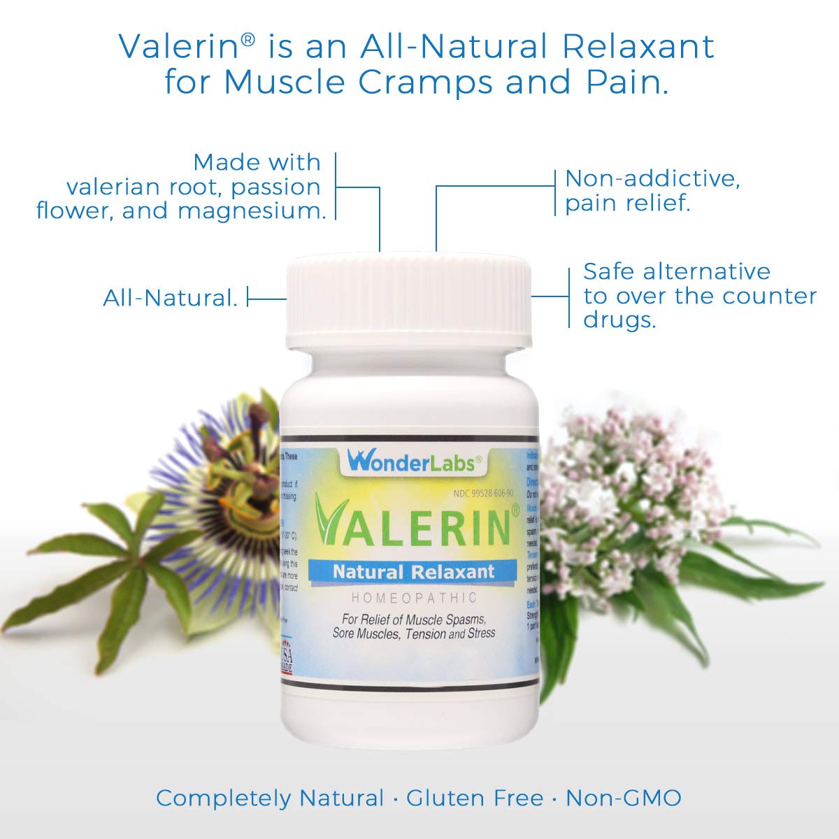 Valerian Natural Relaxant for Tension Relief, Stress Relief, Leg Cramp Relief and Other Muscle Cramps Magnesium, Passion Flower, & Valerian Root Muscle Relaxant - (90ct) Wonder Laboratories buy supplements canada