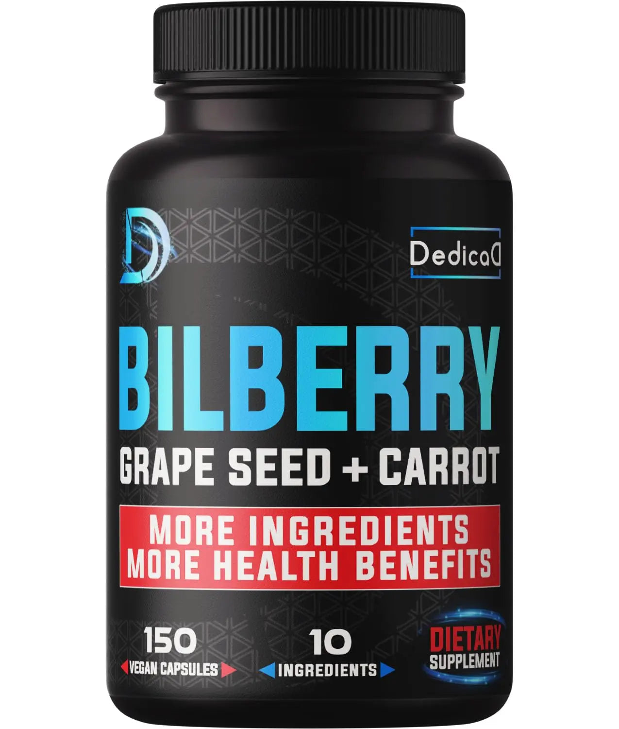 DEDICAD 20:1 Bilberry Extract Capsules - 5 Month Supply - Support Eyes, Vision & Heart Health - 10in1 Plus Grape Seed, Carrot, Elderberry, Eyebright & Others - 150 Counts DEDICAD buy supplements canada
