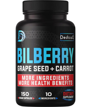 DEDICAD 20:1 Bilberry Extract Capsules - 5 Month Supply - Support Eyes, Vision & Heart Health - 10in1 Plus Grape Seed, Carrot, Elderberry, Eyebright & Others - 150 Counts DEDICAD buy supplements canada