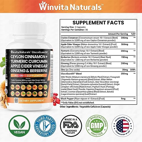 Ceylon Cinnamon 3000mg Apple Cider Vinegar 3000mg Turmeric 2000mg Panax Ginseng Winvita Naturals buy supplements canada
