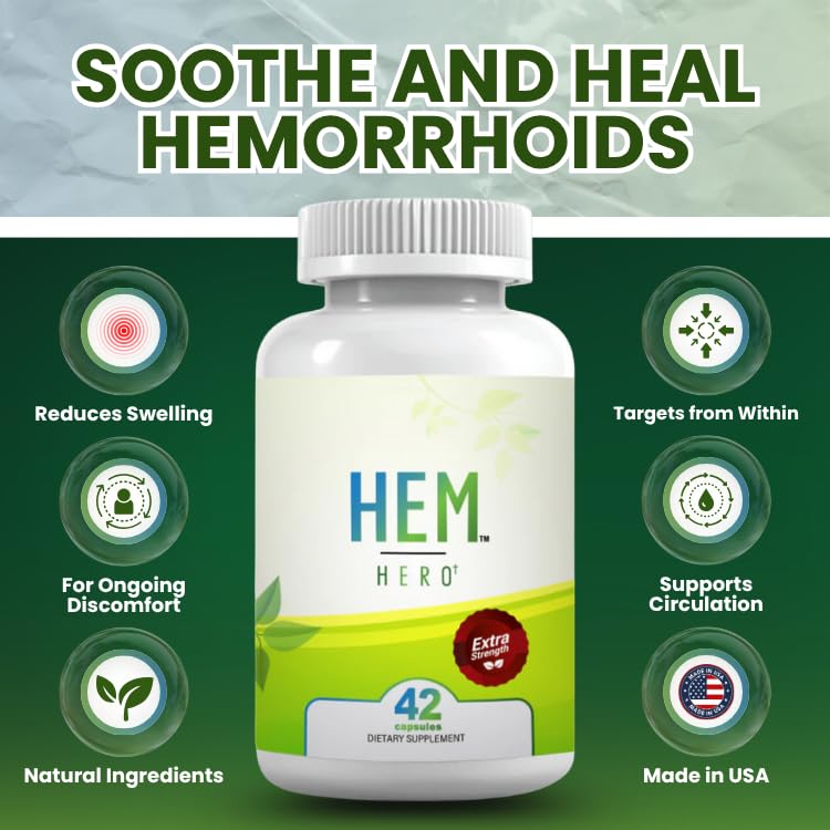 Hem Healer Hem Hero Extra Strength Hemorrhoid Treatment - Reduce Swelling, Soothe Itching & Irritation - 100% Natural - 42 Vegetarian Capsules Hem Healer buy supplements canada