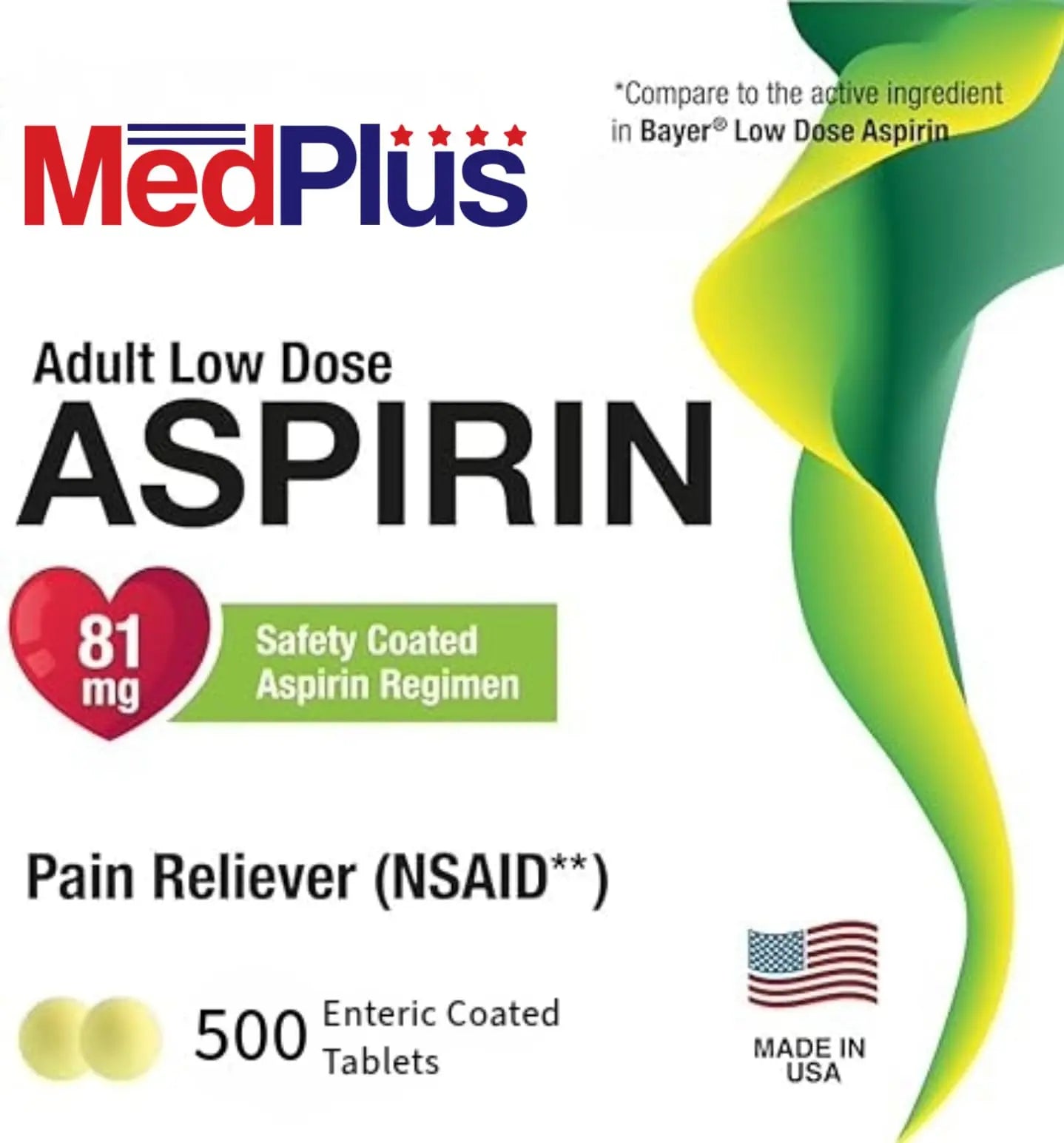 MedPlus Low Dose Aspirin 81 mg - 500 Tablets | Enteric Coated | Pain Reliever for Minor Aches and Pains, Fever Reducer - Made in USA MedPlus buy supplements canada