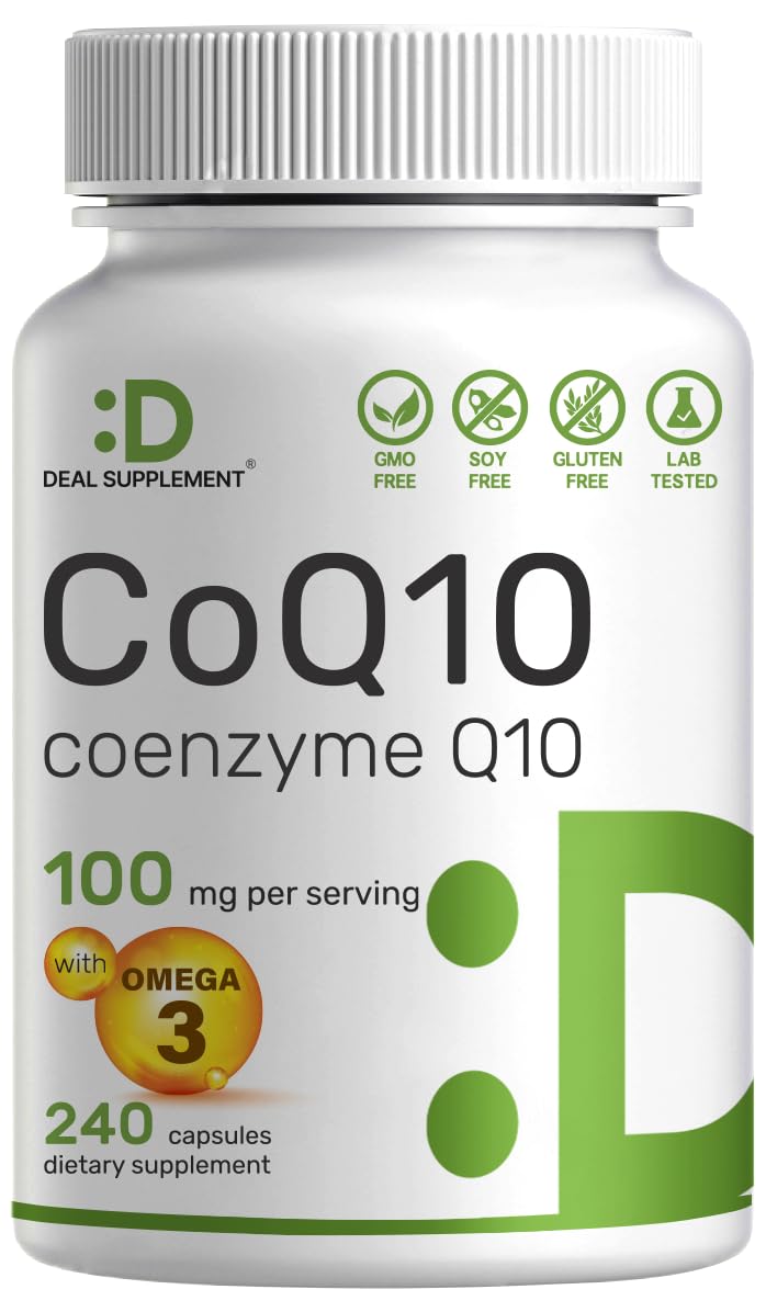 CoQ10 100mg, 240 Capsules – with Omega 3 Fatty Acid 100mg – Bioavailable Coenzyme DEAL SUPPLEMENT buy supplements canada