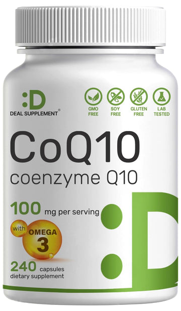 CoQ10 100mg, 240 Capsules – with Omega 3 Fatty Acid 100mg – Bioavailable Coenzyme DEAL SUPPLEMENT buy supplements canada