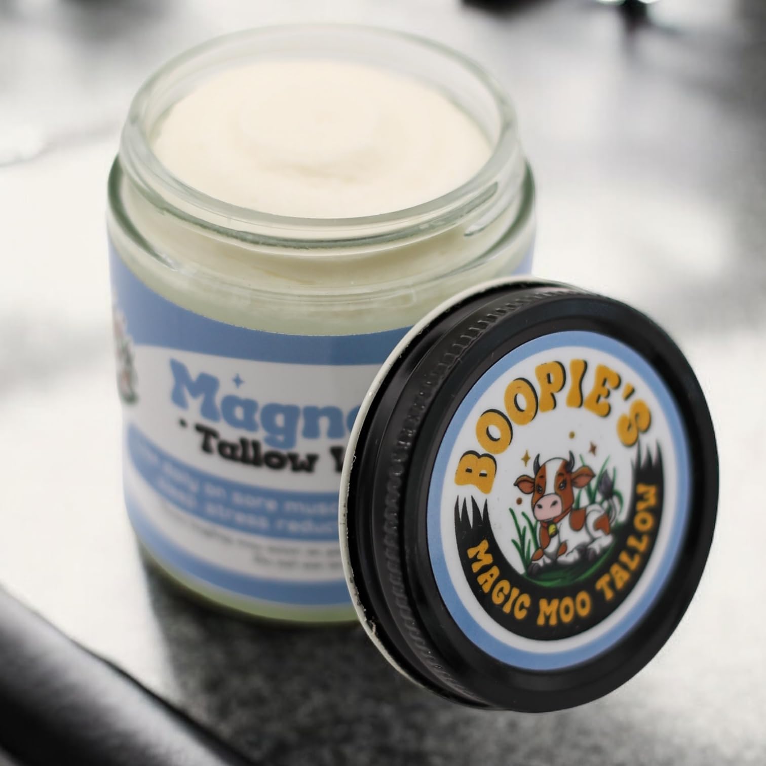 Magic Moo Magnesium Whipped Tallow Skincare for sore muscles, sleep, muscle and period cramps, stress, relaxation & more. Topical magnesium that works. Boopie's Magic Moo Tallow buy supplements canada
