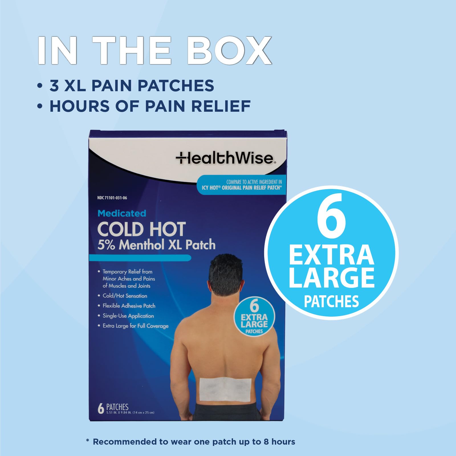 HealthWise Cold Hot Medicated Menthol XL Patch | 5% Menthol | Back and Large Areas | 5.51” x 9.84” | 6-Count | Paraben-Free | Soothes Minor Aches and Pains | Super-Size Relief HealthWise buy supplements canada