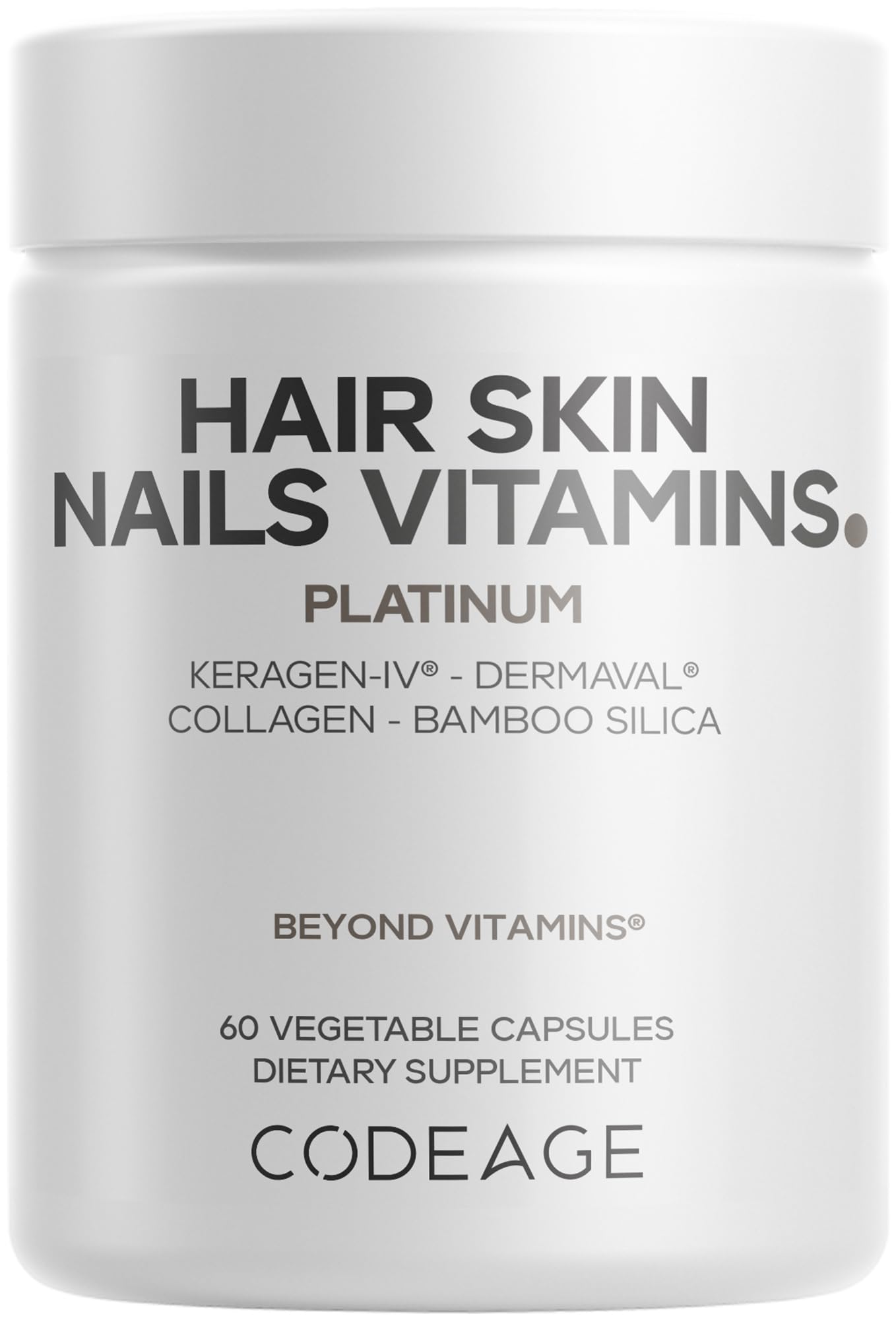 Codeage Hair Skin Nails Vitamins Platinum - KeraGEN-IV Keratin, Dermaval - Hair Fall, Skin Elasticity & Moisture Support - Biotin 5000, Collagen, Vitamin C, Coffeeberry, PABA Supplement - 60 Capsules Codeage buy supplements canada