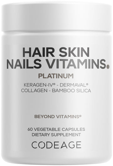Codeage Hair Skin Nails Vitamins Platinum - KeraGEN-IV Keratin, Dermaval - Hair Fall, Skin Elasticity & Moisture Support - Biotin 5000, Collagen, Vitamin C, Coffeeberry, PABA Supplement - 60 Capsules Codeage buy supplements canada