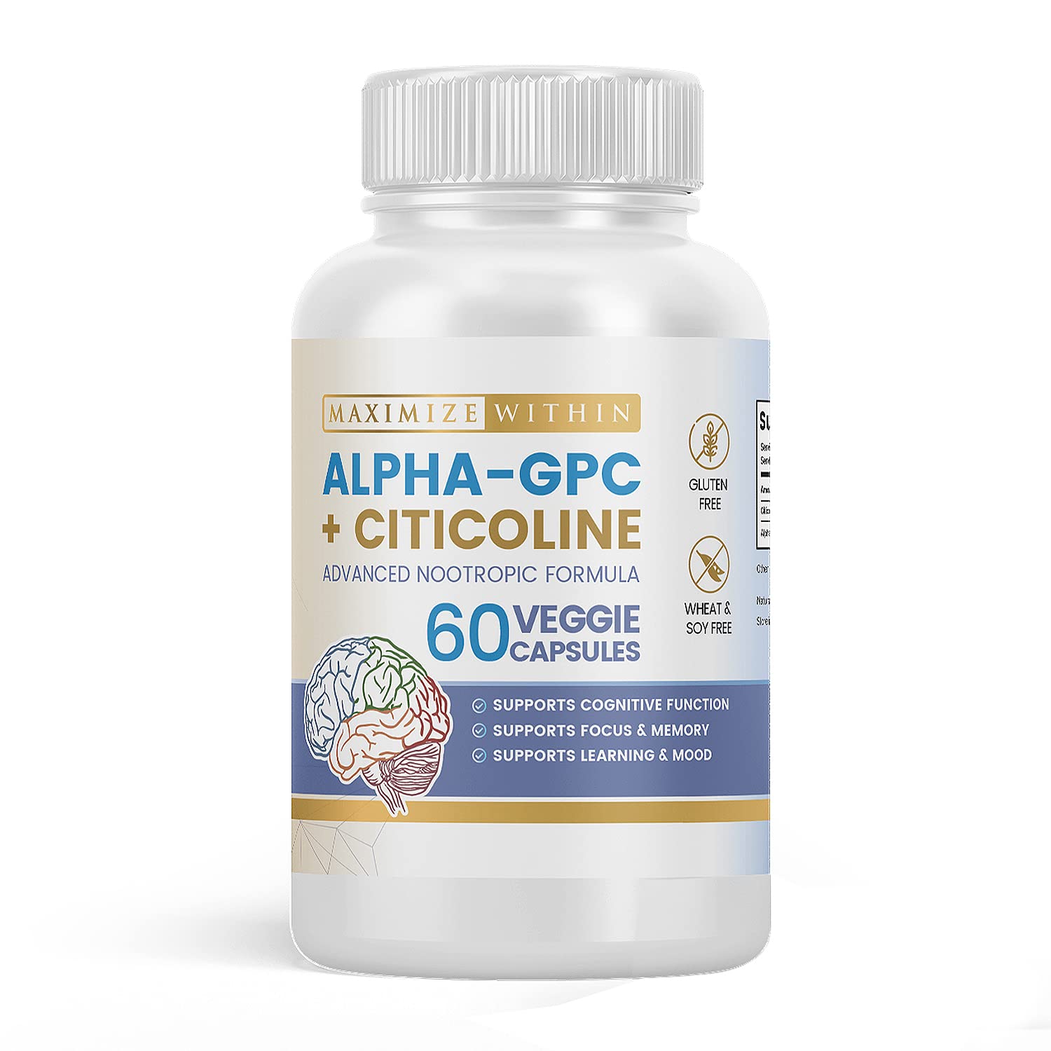 Maximize Within Alpha GPC + Citicoline 60 Ct, 1600mg Concentrated Formula- 99%+Highly Purified & Bioavailable Nootropic-Cognitive Enhancer, Supports Memory, Brain Function, Boosts Focus, Mood & Energy Maximize Within buy supplements canada