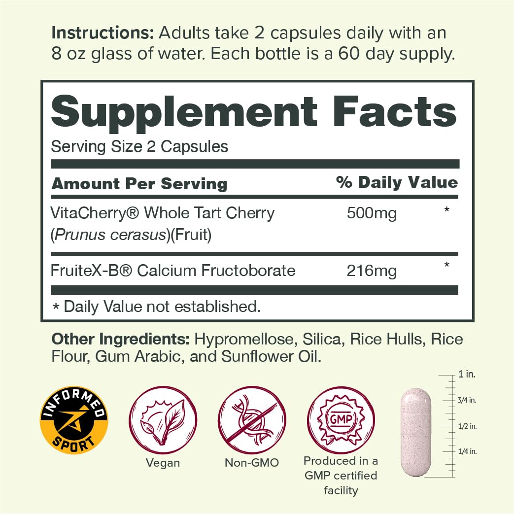 Sur Joint Support FruiteX-B Tart Cherry Capsules - Vegan Fast-Acting Relief for Better Joint Comfort and Mobility - Whole Tart Cherry and Calcium Fructoborate, Muscle Recovery (120 Capsules) Sur buy supplements canada