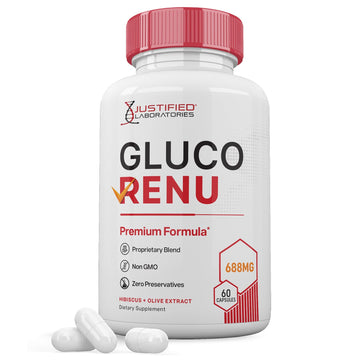Gluco Renu 688MG Glyco Support Pills Premium Formula Gluo Renew Glycogen Support Formulated Hawthrone Hibiscus Garlic Junpier Powder Olive Forskolin Green Tea Extract 60 Capsules Justified Laboratories buy supplements canada