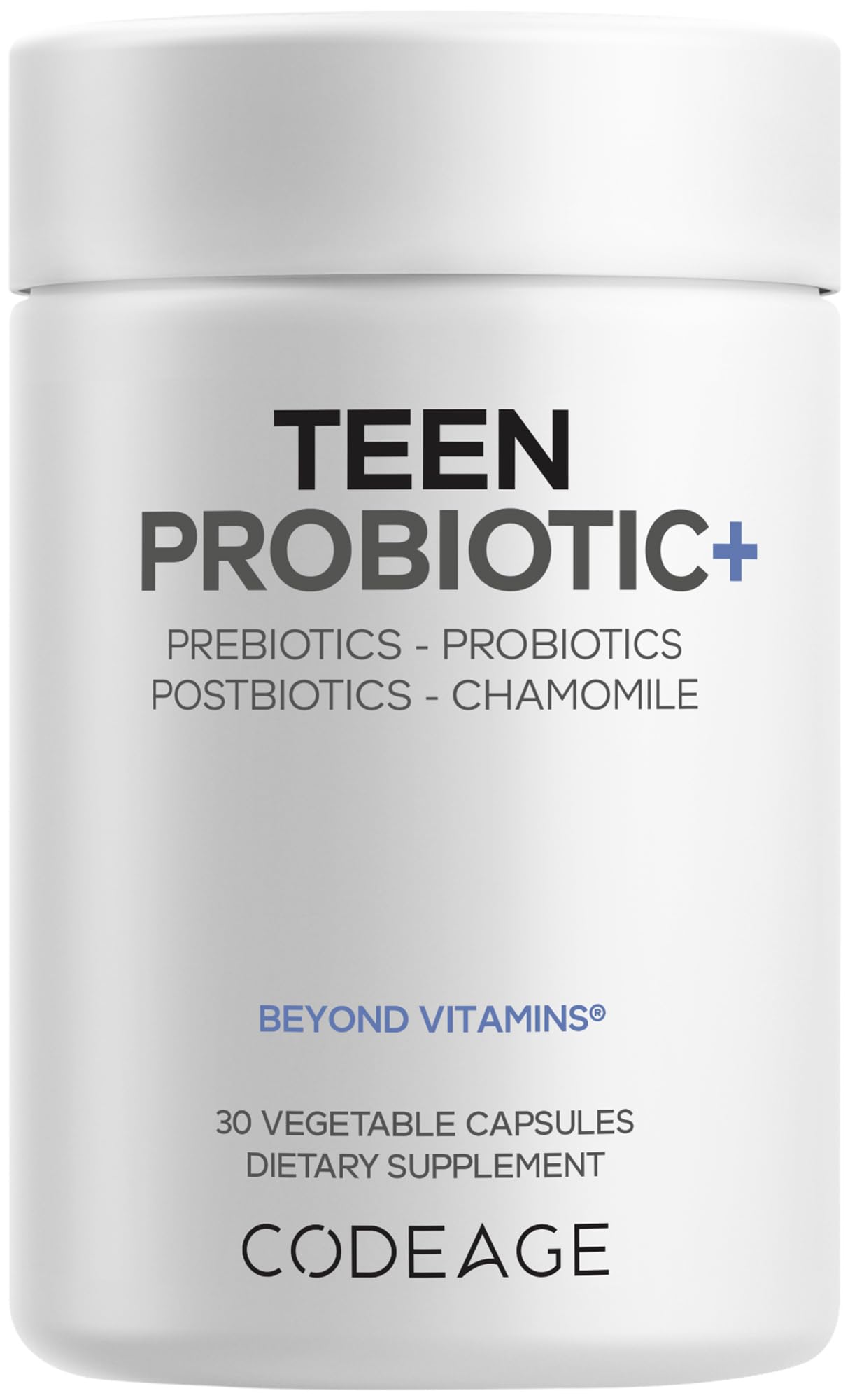 Codeage Teen Probiotic+ Supplement - 25 Billion CFU Probiotic Blend with Prebiotics, Postbiotics & Chamomile - Gut & Digestion Support for Teens and Teenagers 12 & Up - Non-GMO- 30 Capsules Codeage buy supplements canada