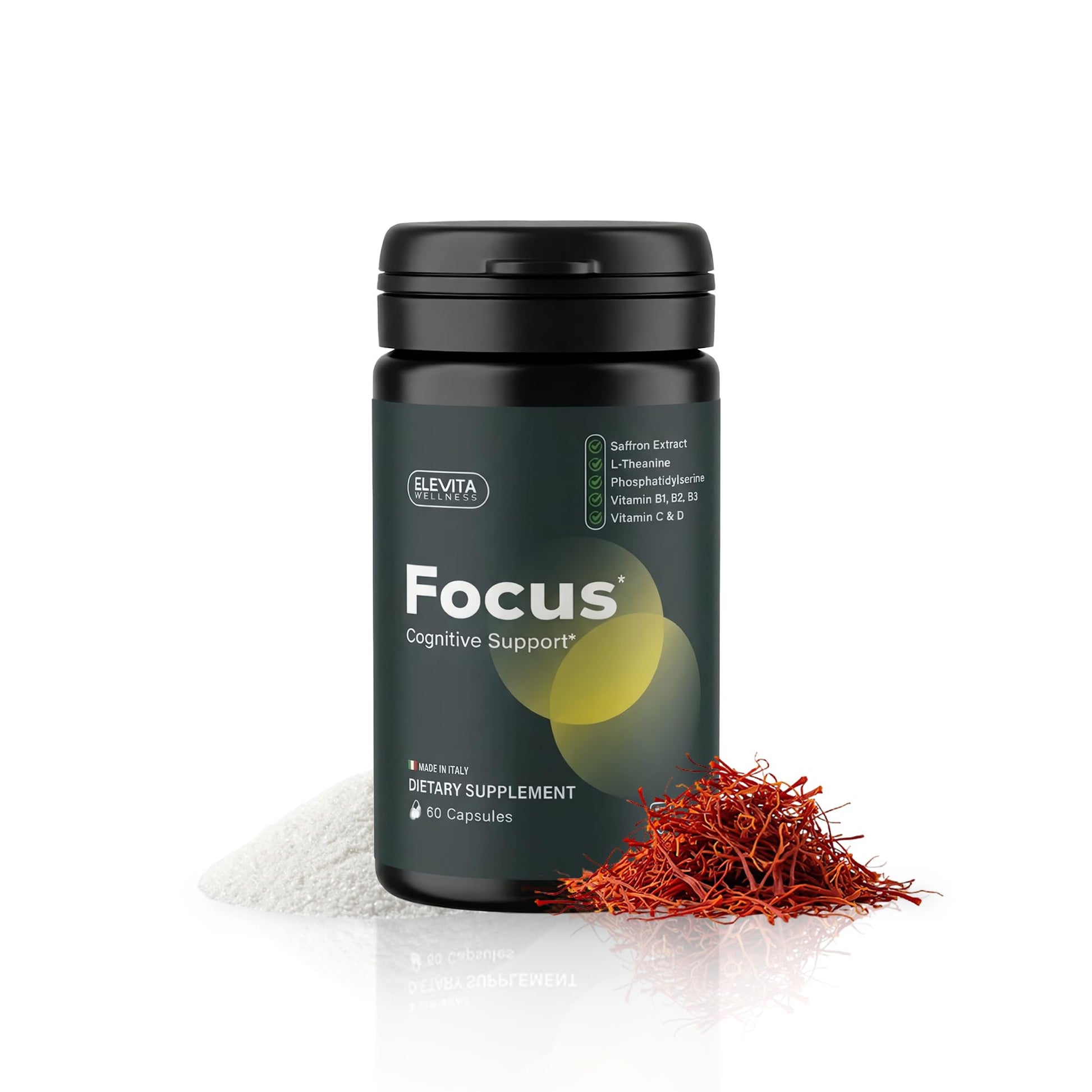 ELEVITA WELLNESS Focus Supplement (Made in Italy) | Premium Blend with L-Theanine, Lion's Mane & B Vitamins, Saffron and Vitamin D | Focus & Cognitive Support for Men & Women ELEVITA WELLNESS buy supplements canada