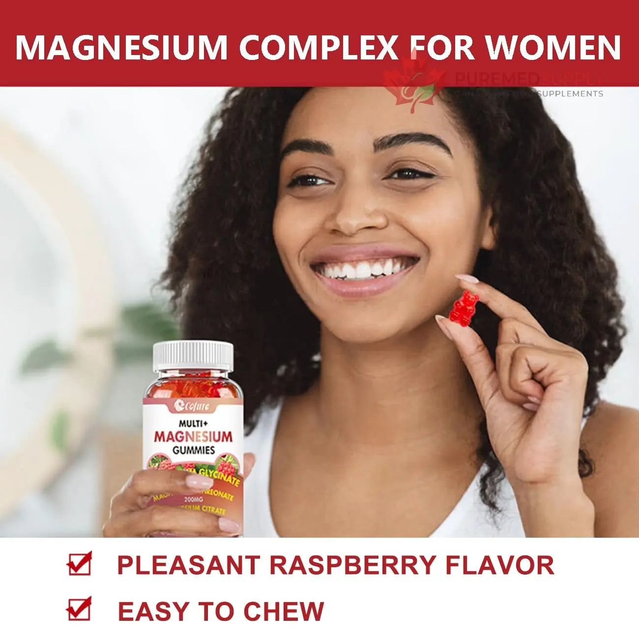 Cofure Triple Magnesium Complex 900 mg, Magnesium Glycinate, Citrate, Malate with Potassium, Calcium, Vitamin B6 for Calm & Sleep - Vegan, Non-GMO, Gluten Free - 120 Raspberry Gummies for Adults Cofure buy supplements canada