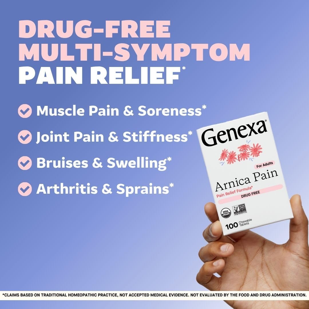 Genexa Adult Pain Relief Bundle | 500mg Acetaminophen Caplets + Homeopathic Arnica Chewables | Fast Relief for Headache, Joint & Muscle Pain | OTC + Homeopathic Combo | No Dyes or Artificial Additives Genexa buy supplements canada