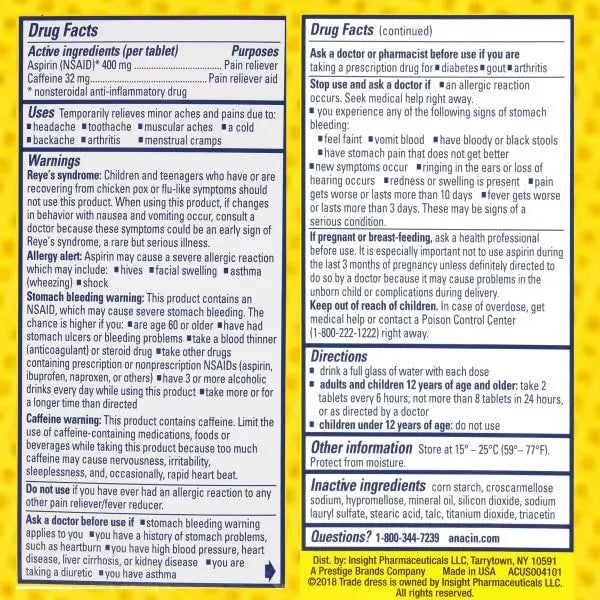 Anacin Fast Pain Relief Pain Reducer Aspirin Tablets, 200 Tabs (Value Pack of 2) ANACIN buy supplements canada