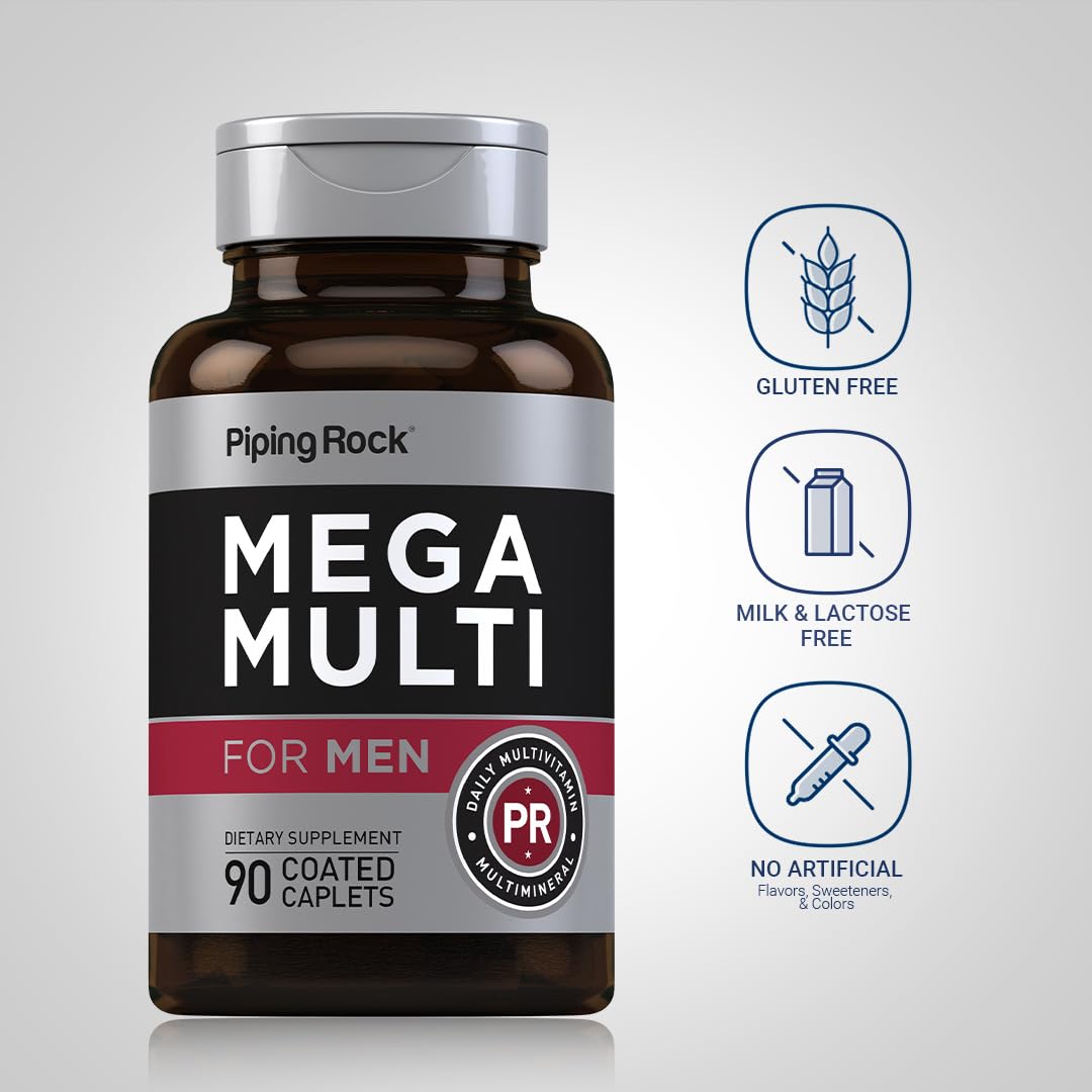 Piping Rock Men's Multivitamin | 90 Caplets | Mega Vitamin and Mineral Complex | Daily Support Supplement | with Vitamin C, D, Magnesium, Zinc | Non-GMO, Gluten Free Piping Rock buy supplements canada