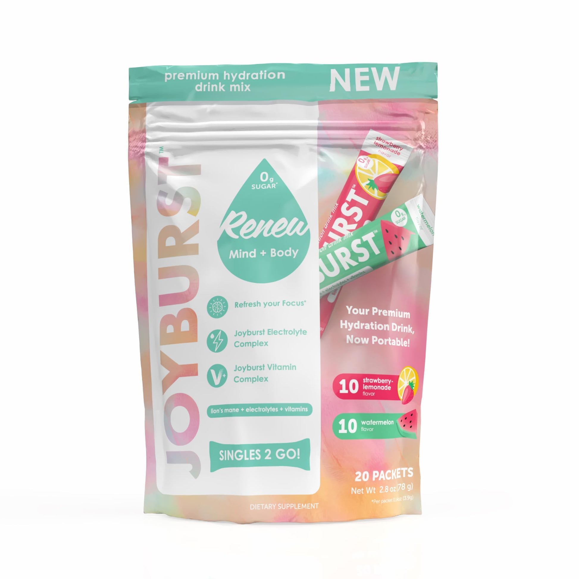 Joyburst Sugar Free Electrolytes Powder Packets, Instant Hydration Drink Mix Sticks, Variety Pack (10 Watermelon, 10 Strawberry Lemonade), Rehydrate On-The-Go JOYBURST buy supplements canada