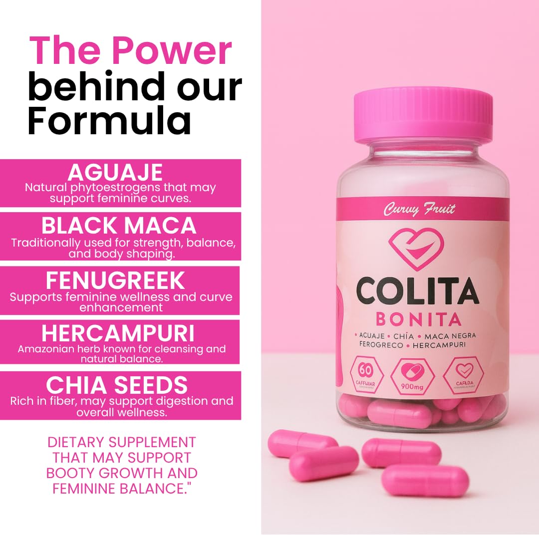 Colita Bonita – Aguaje, Black Maca & Fenugreek Pills – Natural Booty Growth & Hip Shaping Supplement – Supports Curves, Hormonal Balance & Waist Definition – 60 Capsules (30-Day Supply) Curvy Fruit buy supplements canada