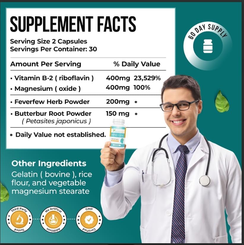 Nature's Nectar Migraine Prevention Feverfew Capsules – PA Free Butterbur Root, Riboflavin 400 mg, Magnesium & Feverfew – Natural Headache Relief & Migraine Supplement – 120 Capsules Nature's Nectar buy supplements canada