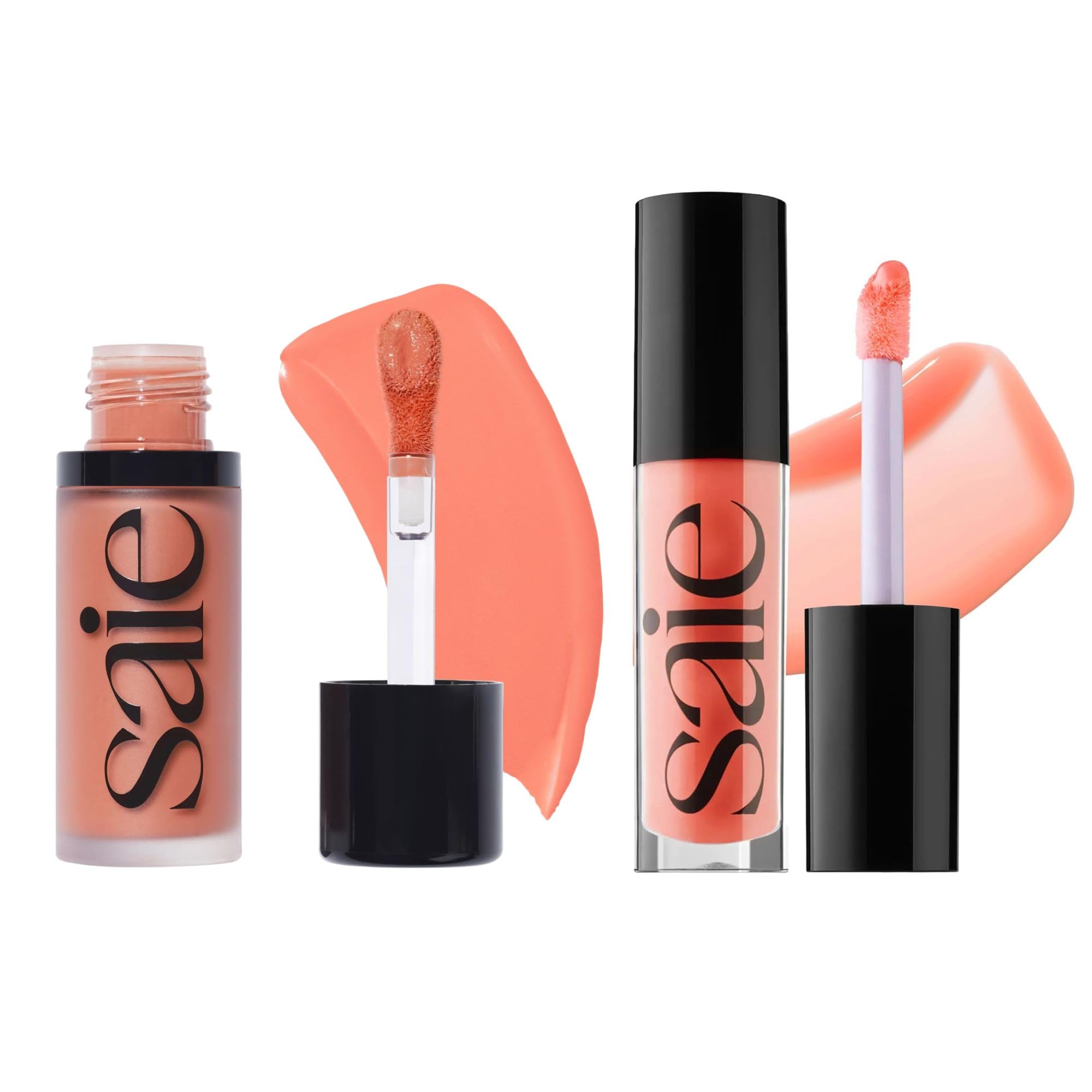 Saie Dewy Glow Duo - Dew Liquid Blush - (.40 oz, Hottie), Glossybounce Lip Gloss-Oil Hybrid (.17 oz, Splash) - Hydrating, Vegan Makeup for Radiant Cheeks & Lips Saie buy supplements canada