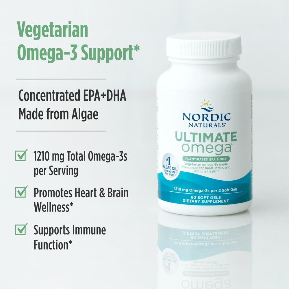 Nordic Naturals Plant Based Ultimate Omega, Lemon Flavor - 60 Vegetarian Soft Gels - 1210 mg Omega-3 - Vegan EPA and DHA - Supplement Made from Algae - Brain & Heart Support - Non-GMO - 30 Servings Nordic Naturals buy supplements canada
