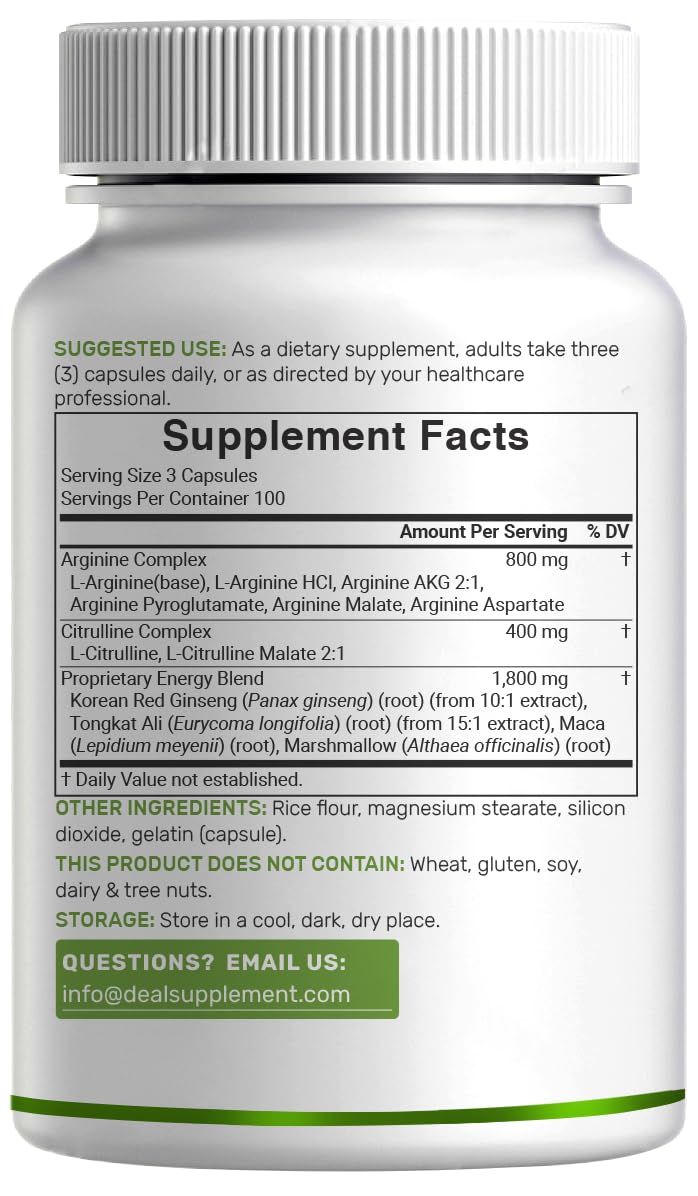 Nitric Oxide Supplement 3,000mg, 300 Capsules | 12-in-1 Complex for Men & Women – Arginine, Citrulline, Korean Red Ginseng, DEAL SUPPLEMENT buy supplements canada