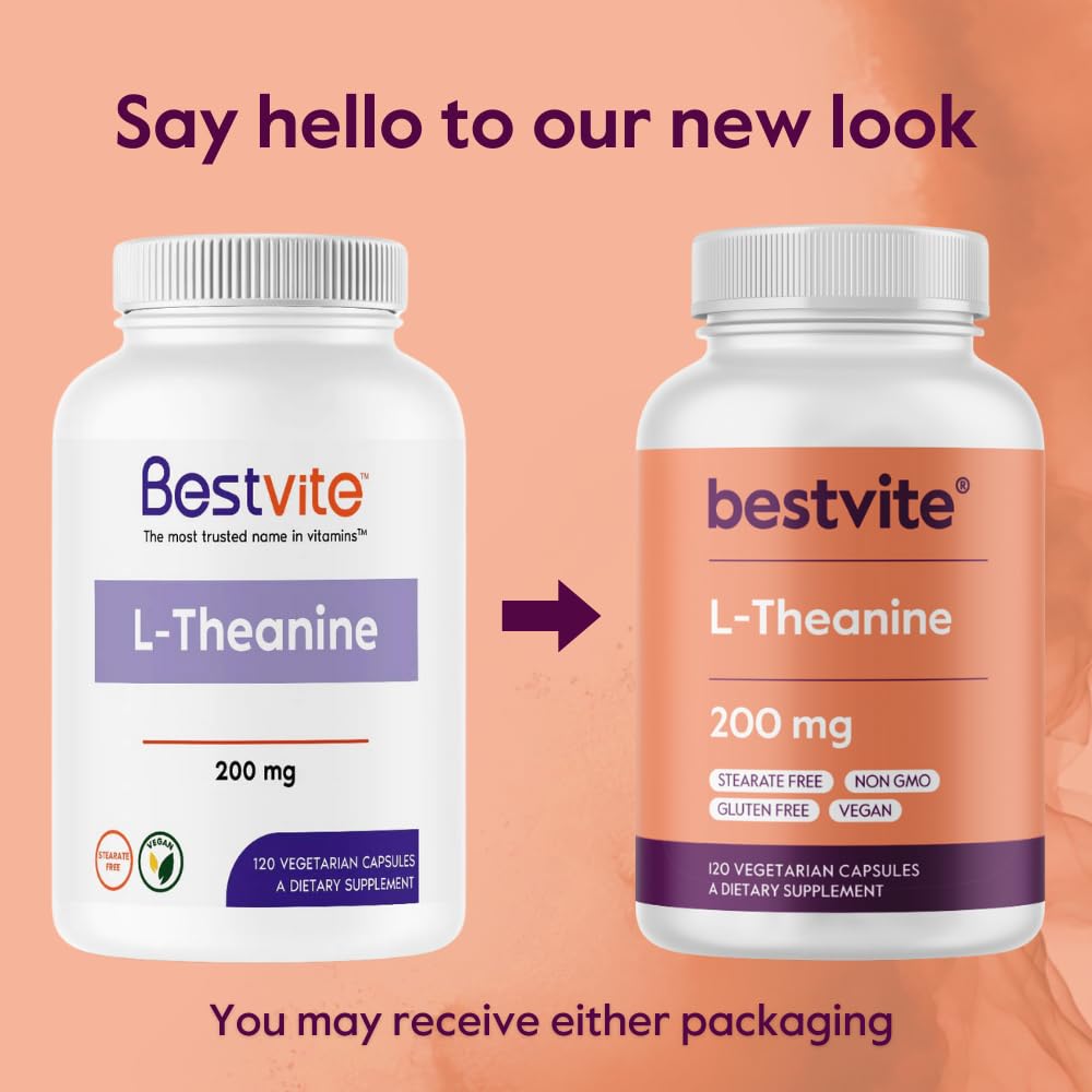 BESTVITE L-Theanine 200mg (120 Vegetarian Capsules) - No Stearates - Vegan - Non GMO - Gluten Free BESTVITE buy supplements canada