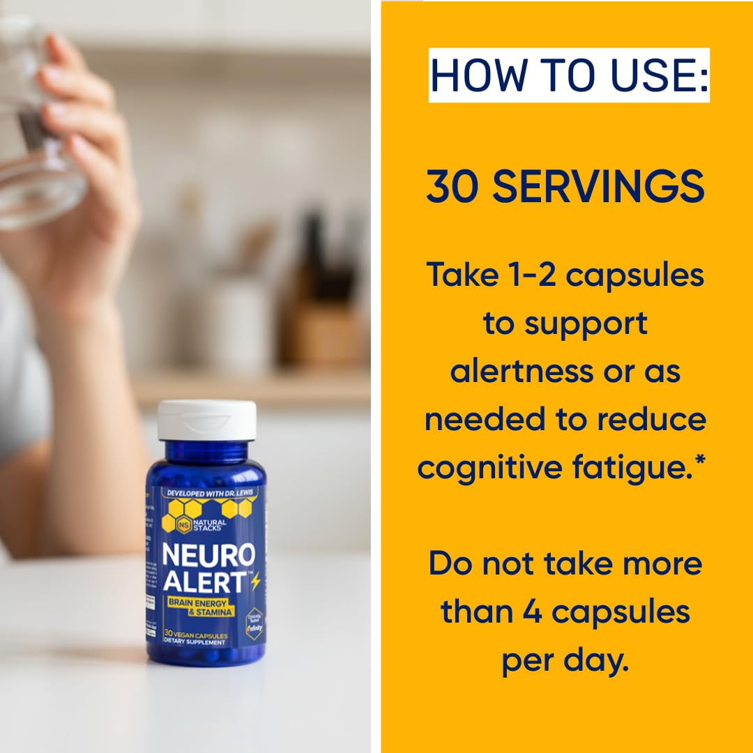 NATURAL STACKS NeuroAlert - 200mg Paraxanthine Energy Supplement - Caffeine Free Focus w/ 500mg L-Tyrosine & 100mg L-Theanine - 10mg NADH for Cellular Energy Support - 60 Paraxanthine Capsules NATURAL STACKS buy supplements canada