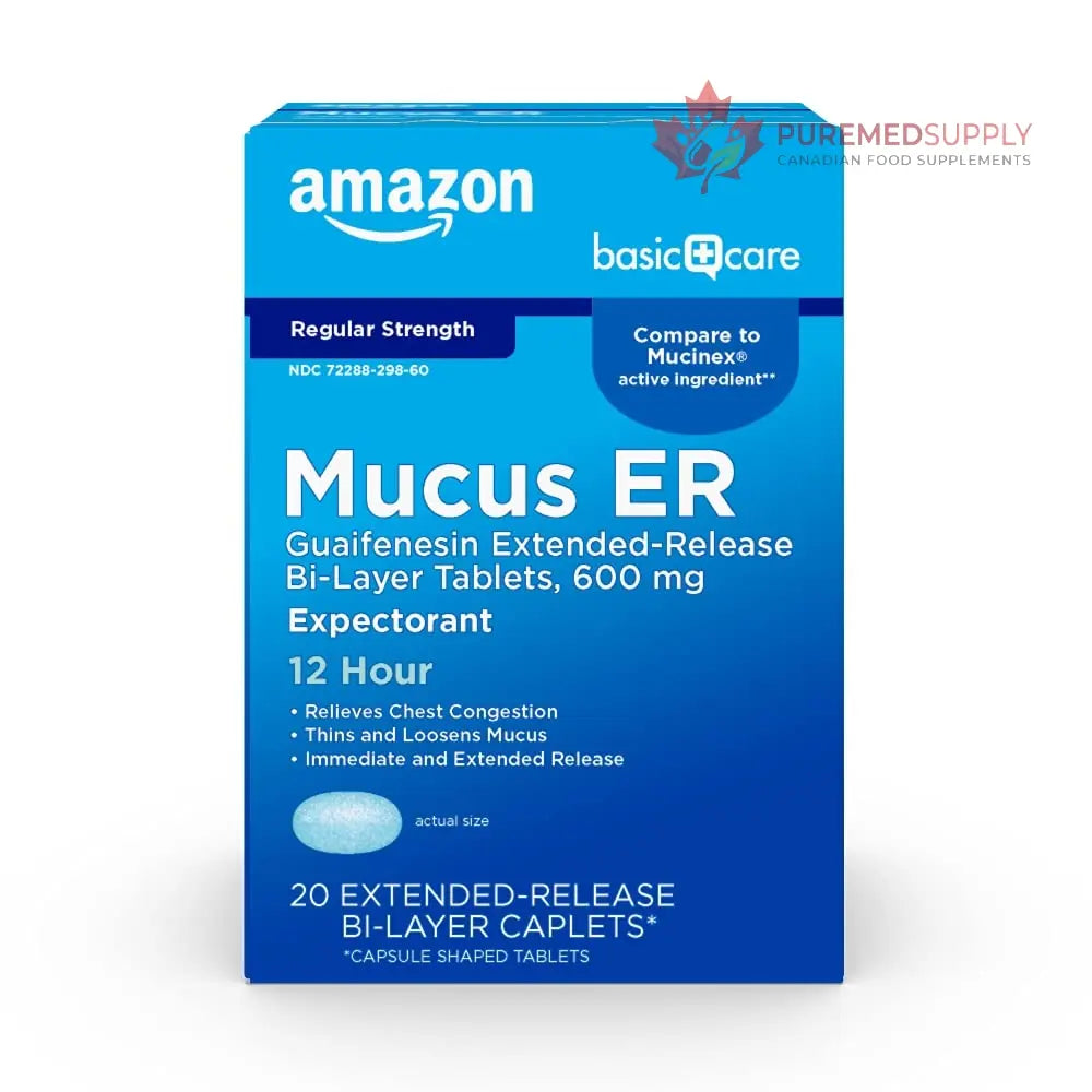 Amazon Basic Care Guaifenesin Extended-Release Tablets, 600 mg, 12 Hour Expectorant for Chest Congestion and Mucus Relief, 20 Count Amazon Basic Care buy supplements canada
