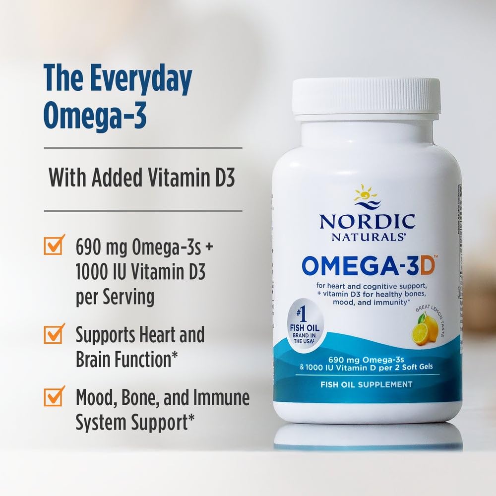 Nordic Naturals Omega-3D, Lemon Flavor - 120 Soft Gels - 690 mg Omega-3 + 1000 IU Vitamin D3 - Fish Oil - EPA & DHA - Immune Support, Brain & Heart Health, Healthy Bones - Non-GMO - 60 Servings Nordic Naturals buy supplements canada