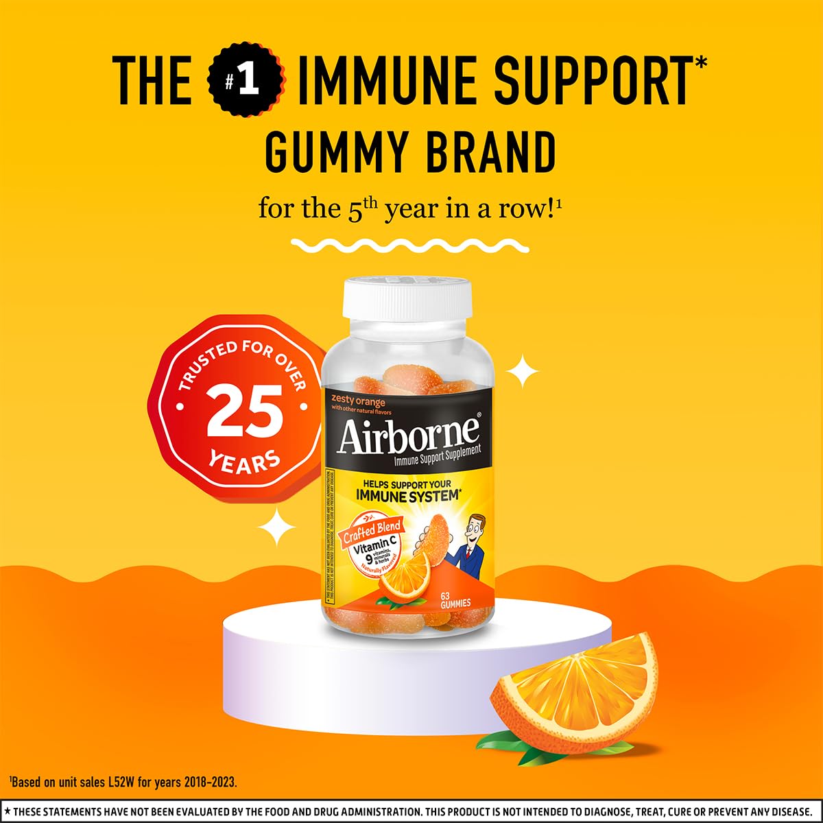 Airborne 750mg Vitamin C Immune Support Supplement Gummies for Adults, Zesty Orange Flavor, Gluten Free Crafted Blend with Powerful Antioxidants Vitamins A C & E, 63 Gummies (3 Pack) Airborne buy supplements canada