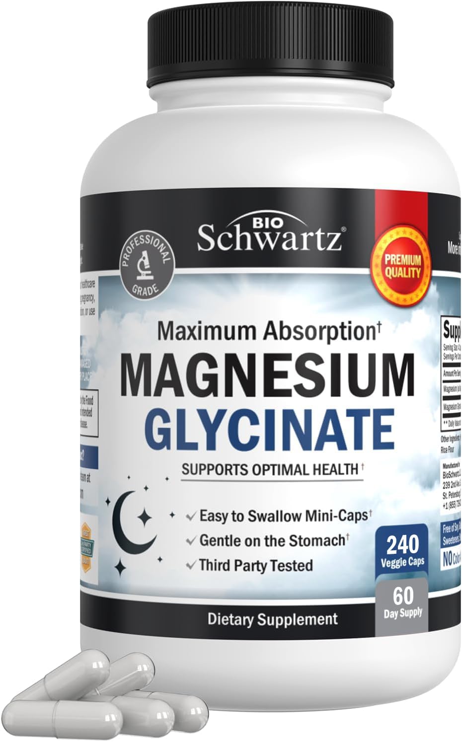 BioSchwartz Magnesium Glycinate 500mg Capsules (240 Mini Caps) Maximum Absorption Magnesium Supplement for Healthy Nerves Muscles Heart Mood and Sleep Support (Vegan, Gluten-Free, Non-GMO) BioSchwartz buy supplements canada