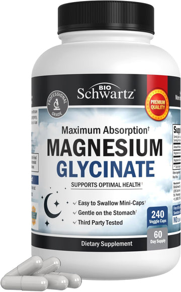 BioSchwartz Magnesium Glycinate 500mg Capsules (240 Mini Caps) Maximum Absorption Magnesium Supplement for Healthy Nerves Muscles Heart Mood and Sleep Support (Vegan, Gluten-Free, Non-GMO) BioSchwartz buy supplements canada
