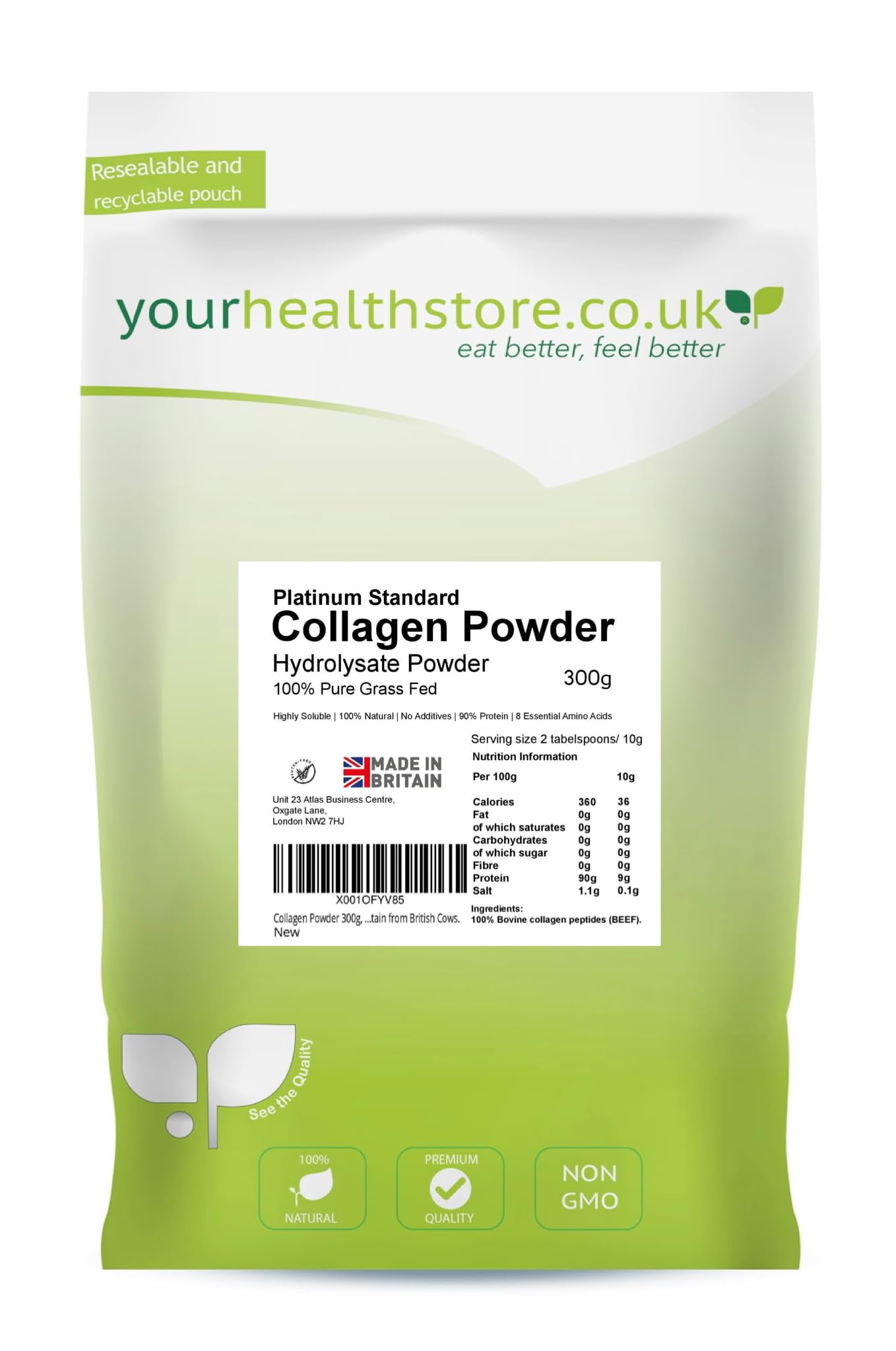 Collagen Powder 300g, 100% Pure Unflavoured, Grass Fed, Platinum Standard, Bovine yourhealthstore buy supplements canada