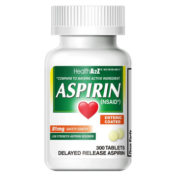 HealthA2Z® Aspirin 81 mg | Low Strength | Enteric Coated | Pain Relief | Reduces Minor Aches Muscle Pain & Cramps | Fever Reducer | Reduces Headache (300 Counts) HealthA2Z buy supplements canada