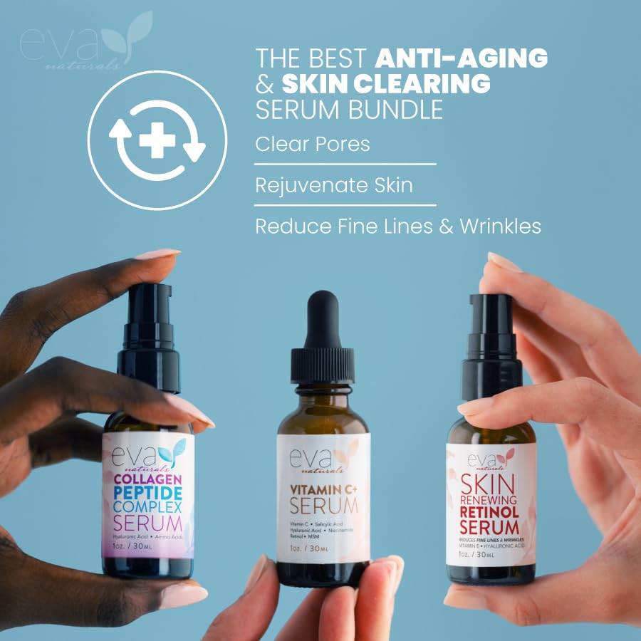 Eva Naturals Trifecta Face Serum Set – Retinol, Vitamin C & Peptides with Hyaluronic Acid & Niacinamide – Anti-Aging Skincare Bundle for Women Eva Naturals buy supplements canada