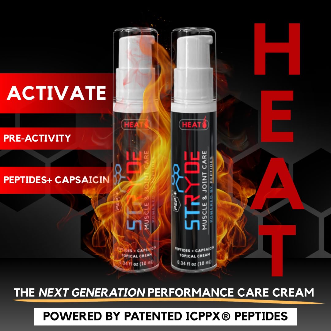 PEP+ STRYDE HEAT - Peptide-Powered Muscle & Joint Care Cream for Pre-Workout Activation - Warming Capsaicin Formula, Fast-Absorbing, Non-Greasy, Travel-Ready 0.34 fl oz (2-Pack, 30-40 Uses per Bottle) PEP+ STRYDE buy supplements canada