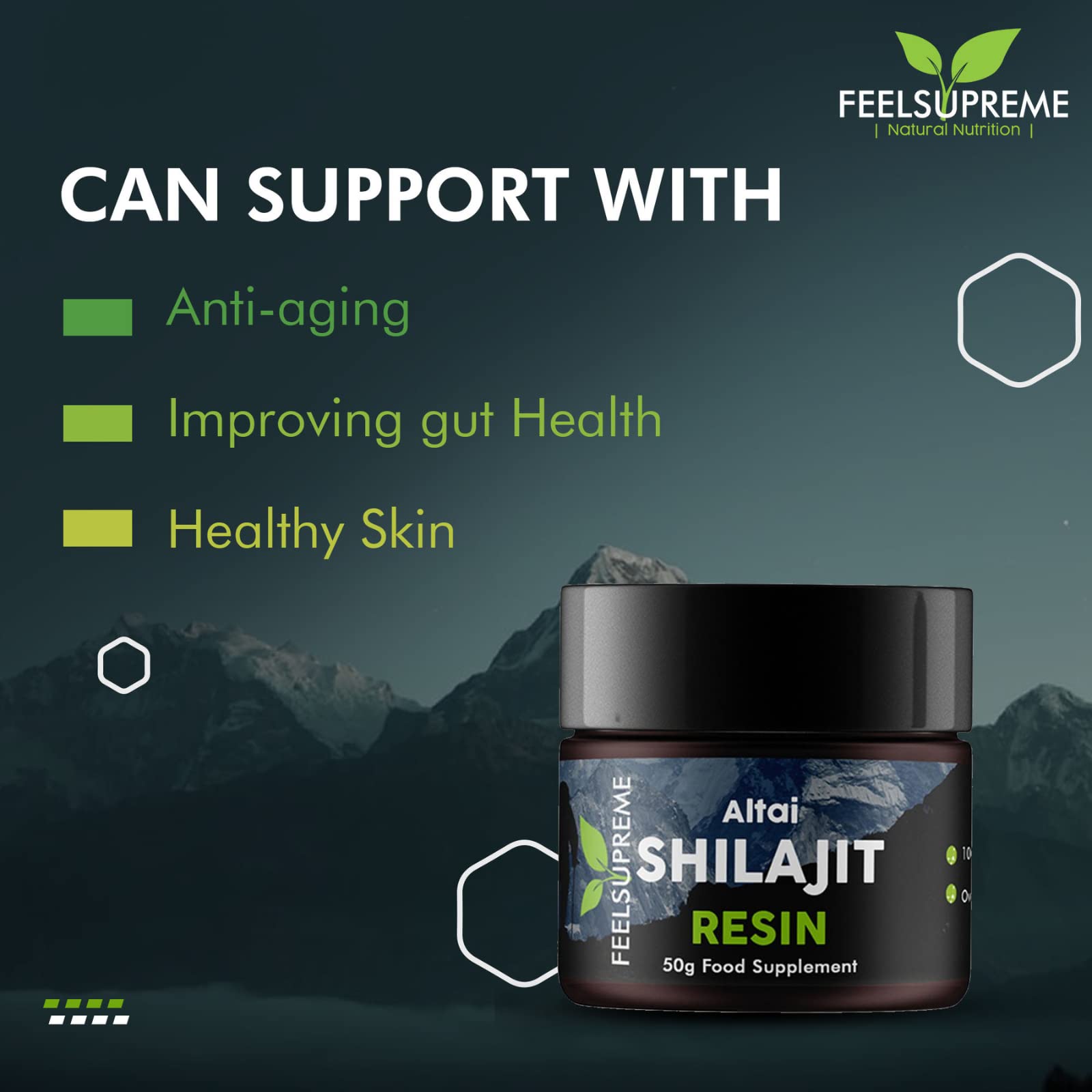 Natural Black Altai Shilajit Resin Large (50g) Pot | 100% Pure Additive Free | 80 Trace Feel Supreme buy supplements canada
